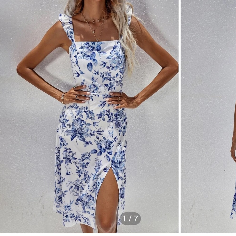 White and blue shein midi dress